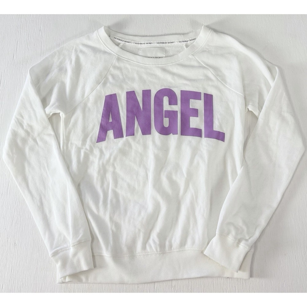 Victoria's‎ Secret Angel Long-Sleeve Lightweight Sweatshirt XS WHITE PURPLE Slim